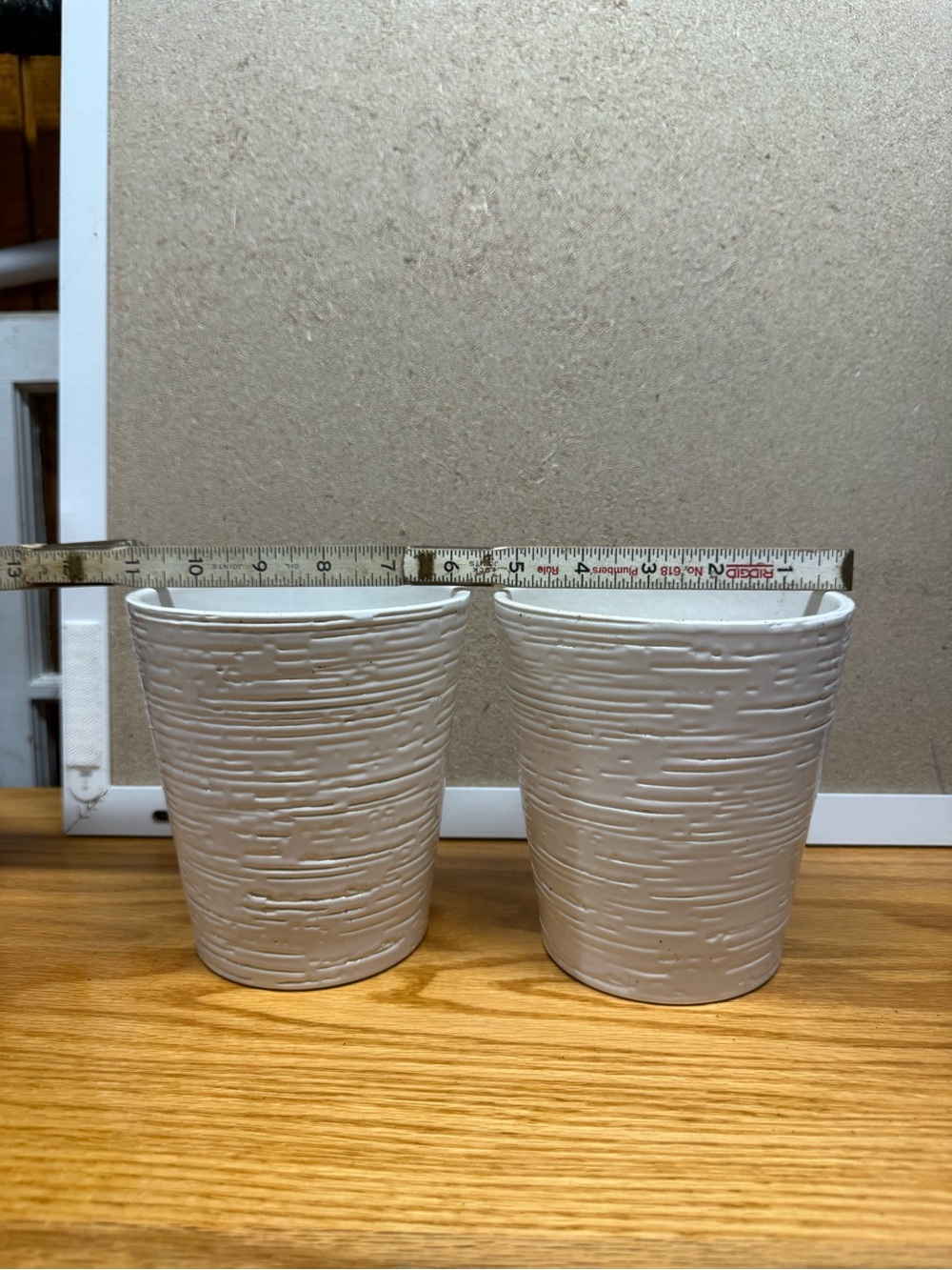 Set of Two White Textured made in USA Ceramic Planters